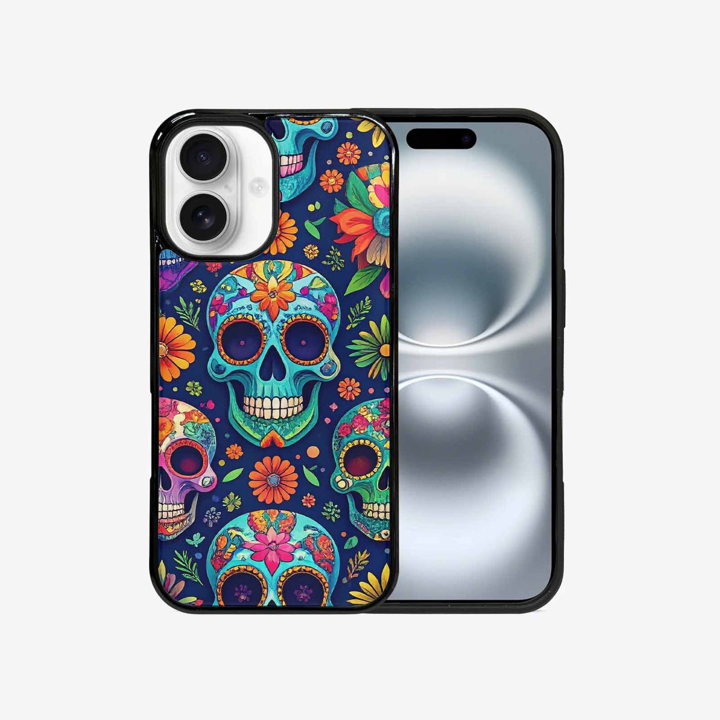 iPhone 16 Case — Rainbow Sugar Skull Weave, Custom Designed Case Cover