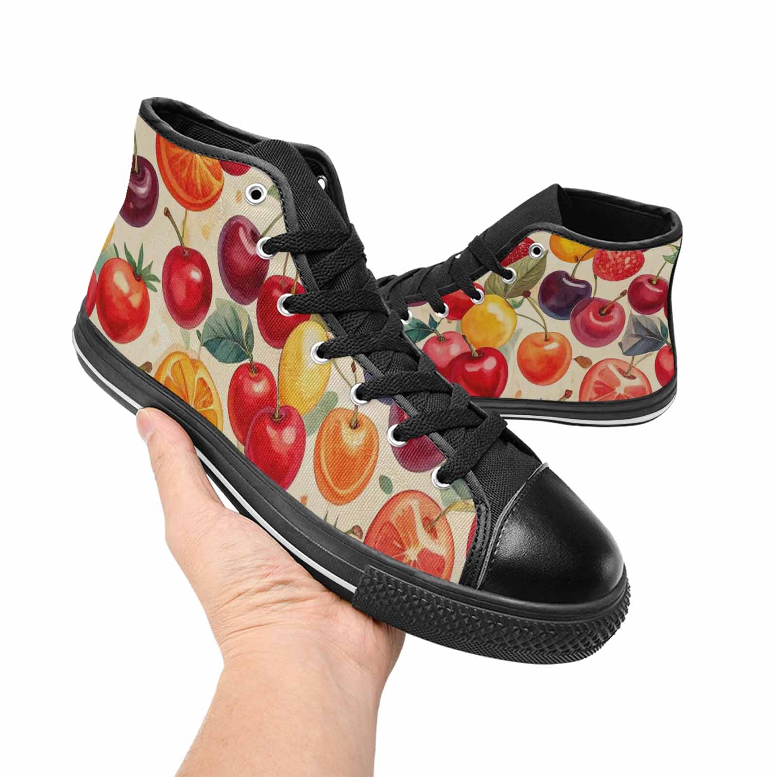 MEN'S Cherry Fruit Print High Top Canvas Surreal Custom Sneakers
