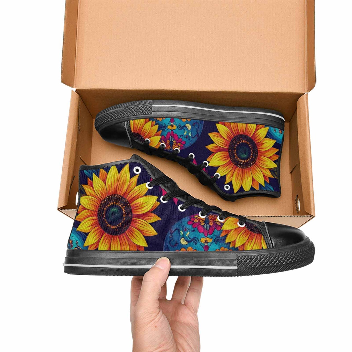 WOMEN'S Sunflower Skulls Print High Top Canvas Dark Academia Sneakers