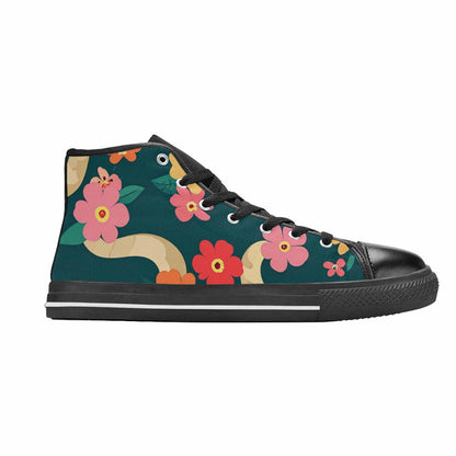 MEN'S Floral Snake Print High Top Canvas Neon Fantasy Custom Shoes