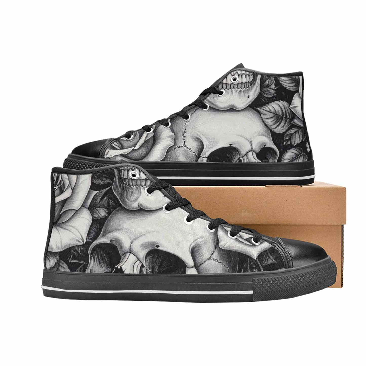 MEN'S Skulls Roses Pen Ink High Top Canvas Vivid Sneakers