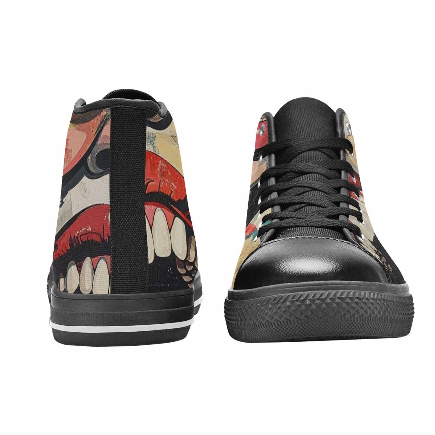 WOMEN'S Googly Cartoon Mouths High Top Canvas Wallpaper Art Sneakers