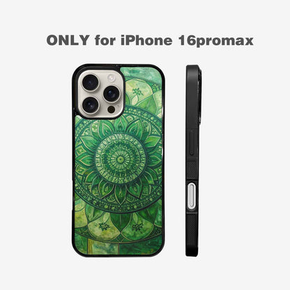iPhone 16 Pro Max Case — Green Mandala Bohemian Print Edge To, Customized Protective Case