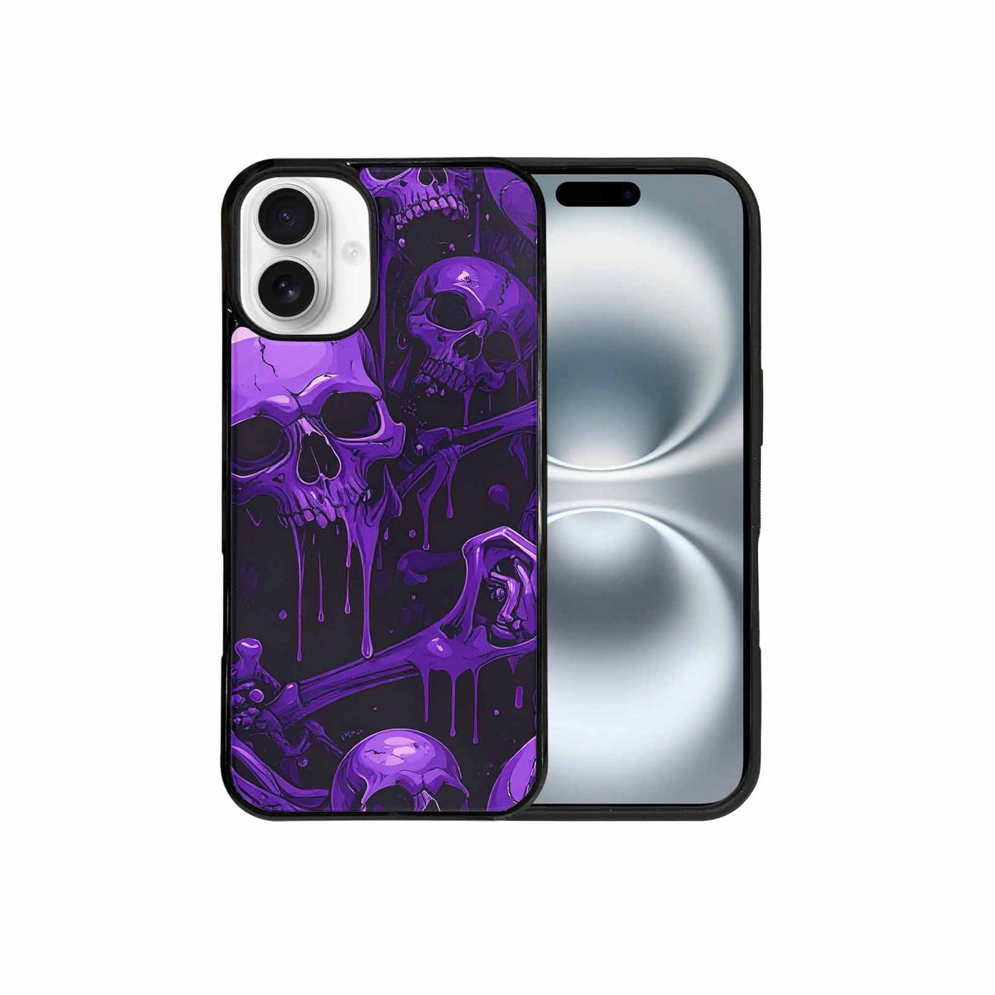 iPhone 16 Plus Case — Monochrome Purple Skeletons Neon Drip Melting, Custom Designed Case Cover