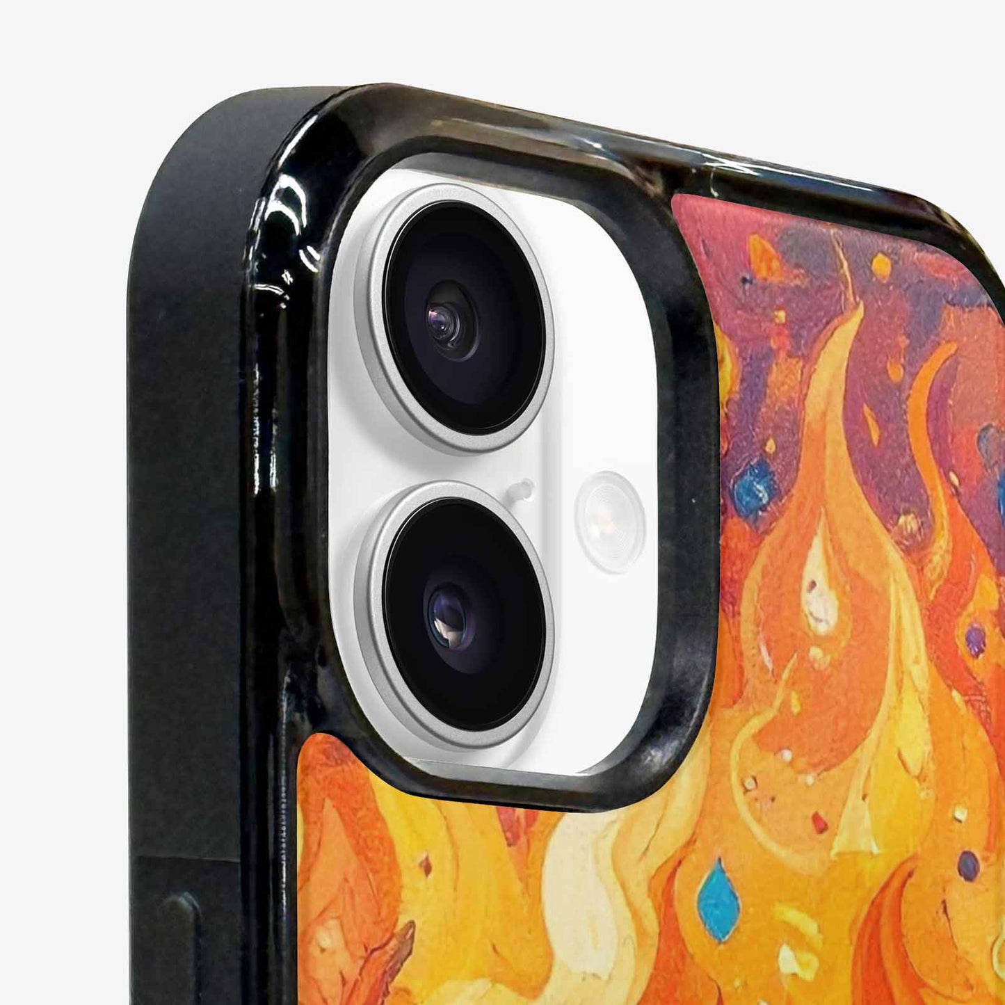 iPhone 16 Plus Case — Flame Burst Full Color Vibrant Flame, Custom Printed Phone Case
