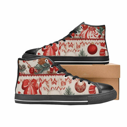 WOMEN'S Christmas Holly Snowflake High Top Canvas Wallpaper Art Custom Sneakers