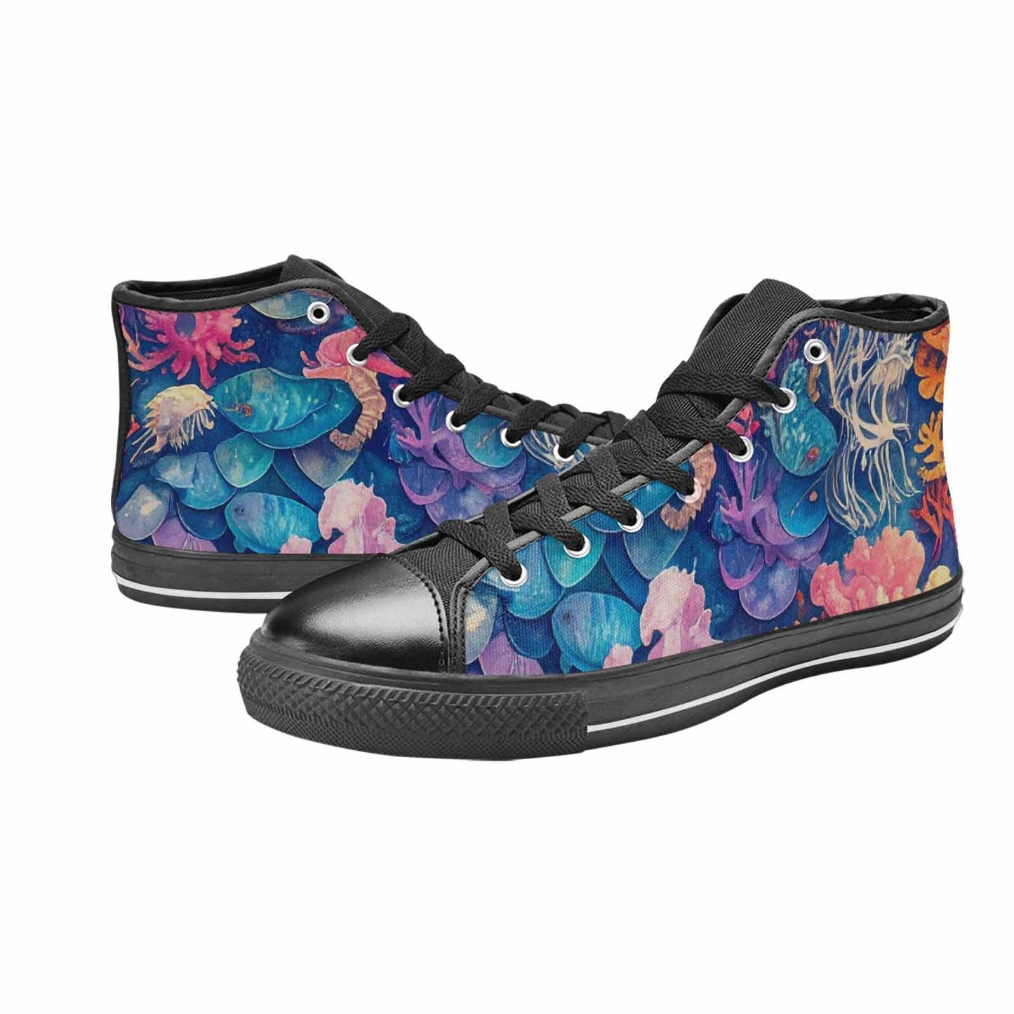MEN'S Fish Scale Coral High Top Canvas Surreal Custom Sneakers