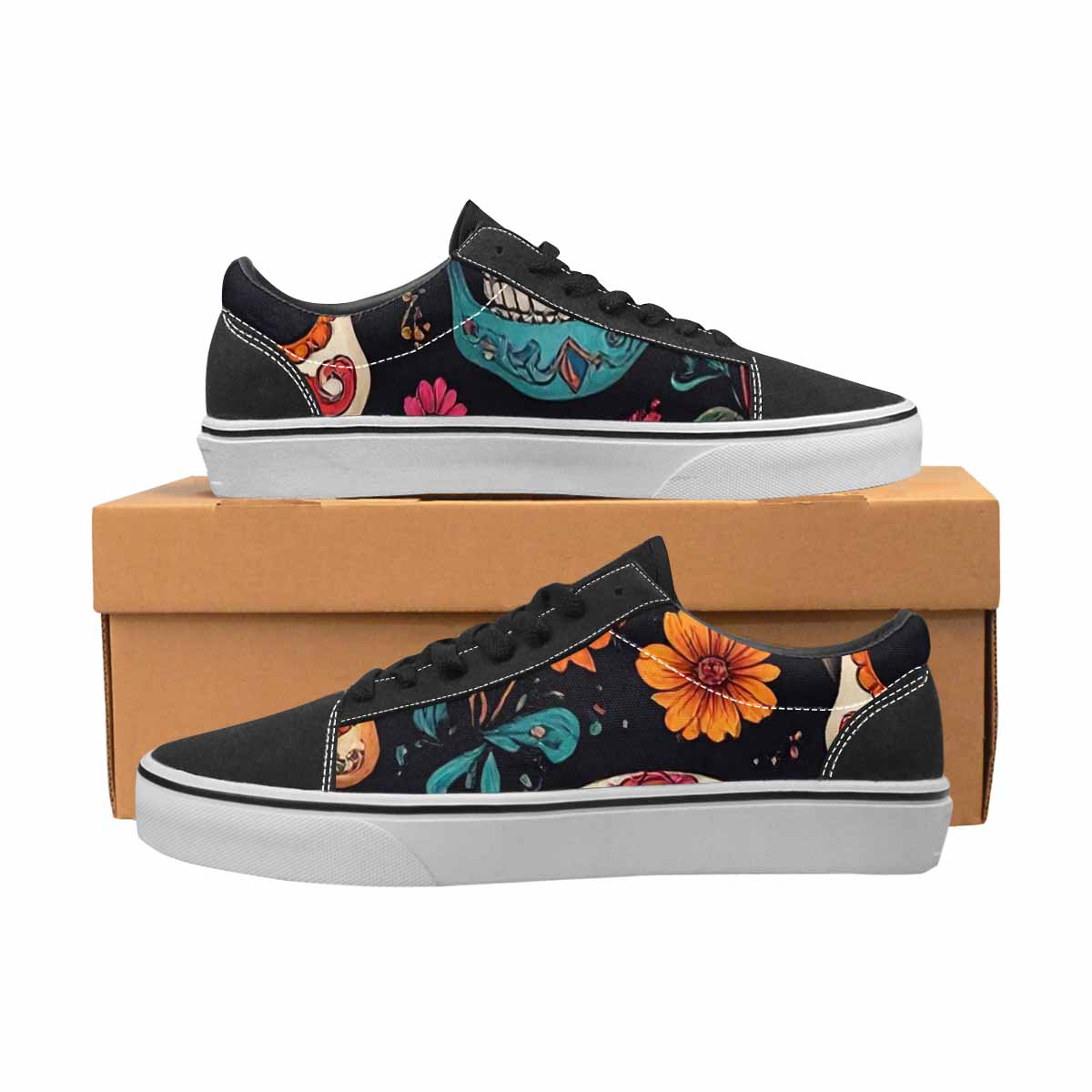 WOMEN'S Dia De Los Muertos Sugar Skull Canvas Lace-Up Y2K Custom Sneakers