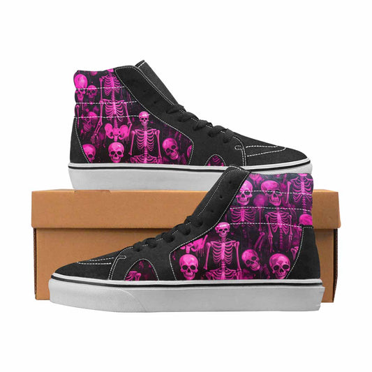 WOMEN'S Skulls Neon Pink Glow High Top Canvas Statement Wallpaper Art All Over Print Shoes