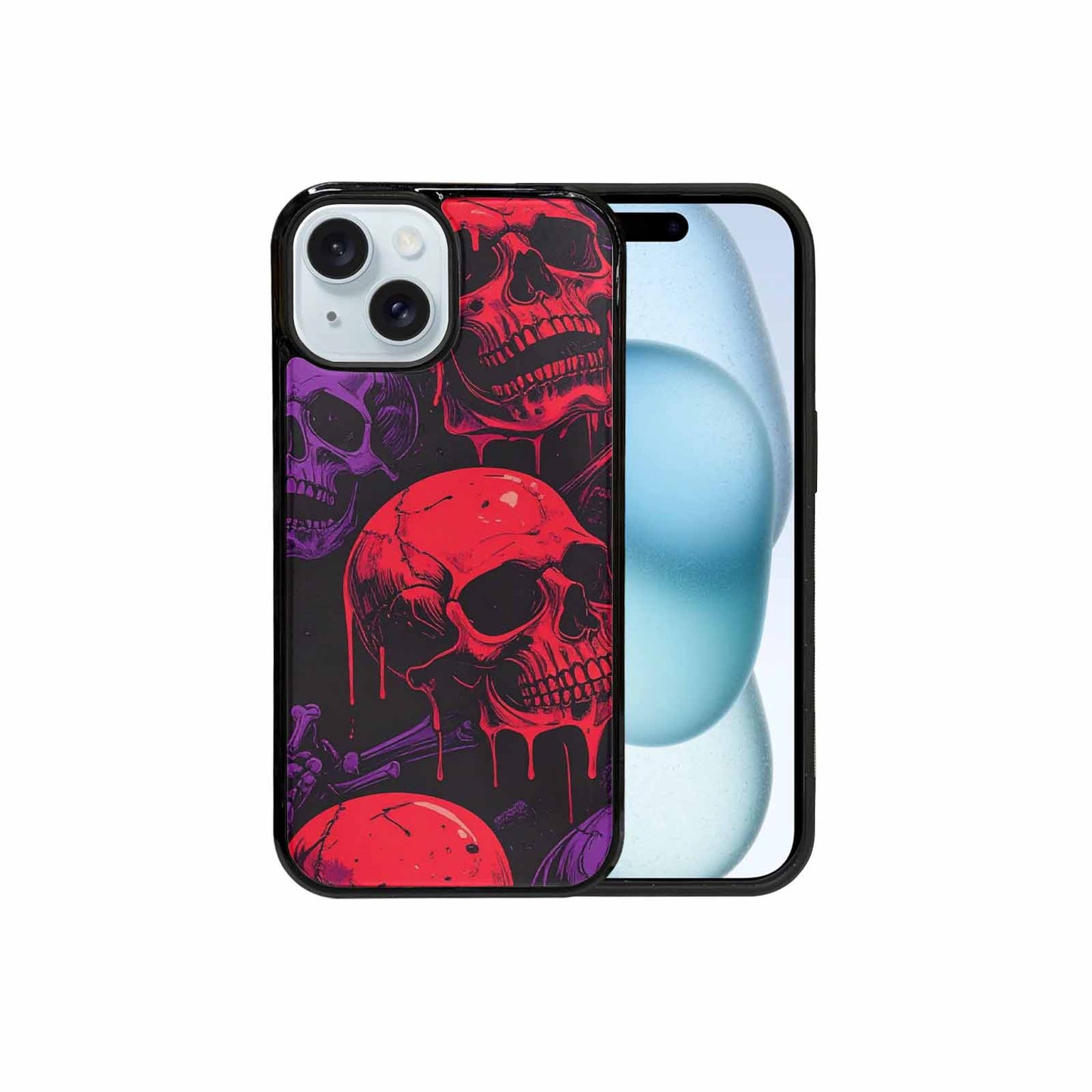 iPhone 15 Case — Red Purple Skeletons Neon Drip Melting, Custom Art Phone Cover
