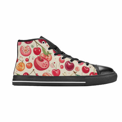 WOMEN'S Cherry Fruit Print High Top Canvas Wallpaper Art Sneakers