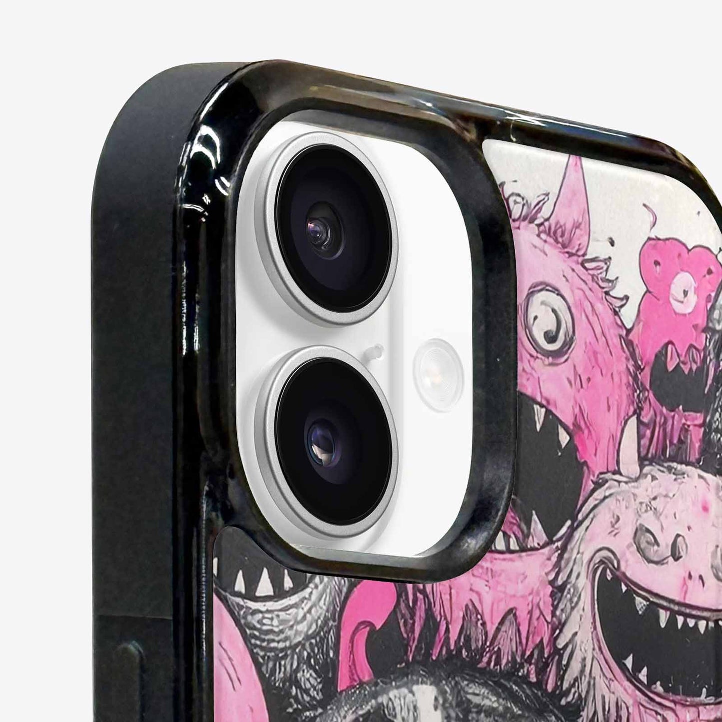 iPhone 16 Case — Monsters General Black Pink Ink Cartoon, Custom Made Phone Cover