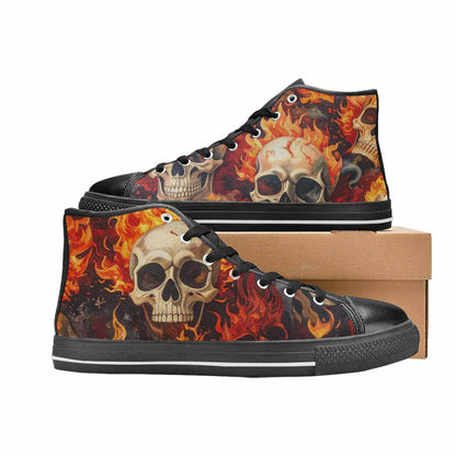 MEN'S Skulls - Flaming High Top Canvas Wallpaper Art Sneakers