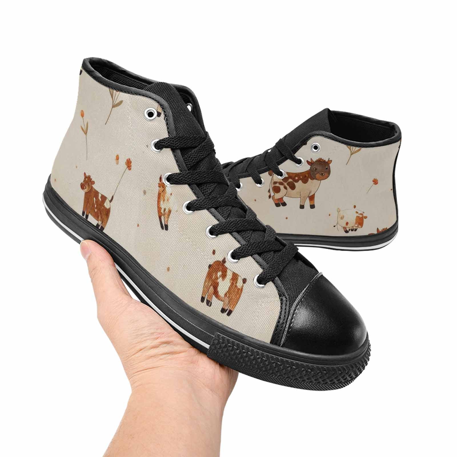 WOMEN'S Cow Animal Print High Top Canvas Neon Fantasy Custom Shoes