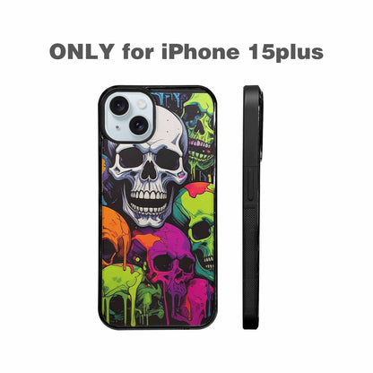 iPhone 15 Plus Case — Vibrant Camo 1000\'s Of Skeletons Neon, Customized Protective Case
