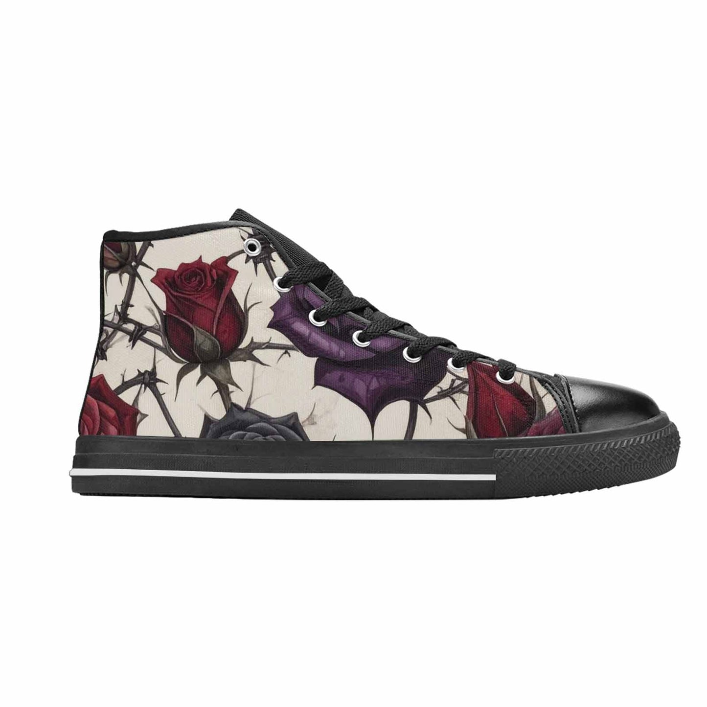 MEN'S Black Gothic Rose High Top Canvas Grunge Sneakers