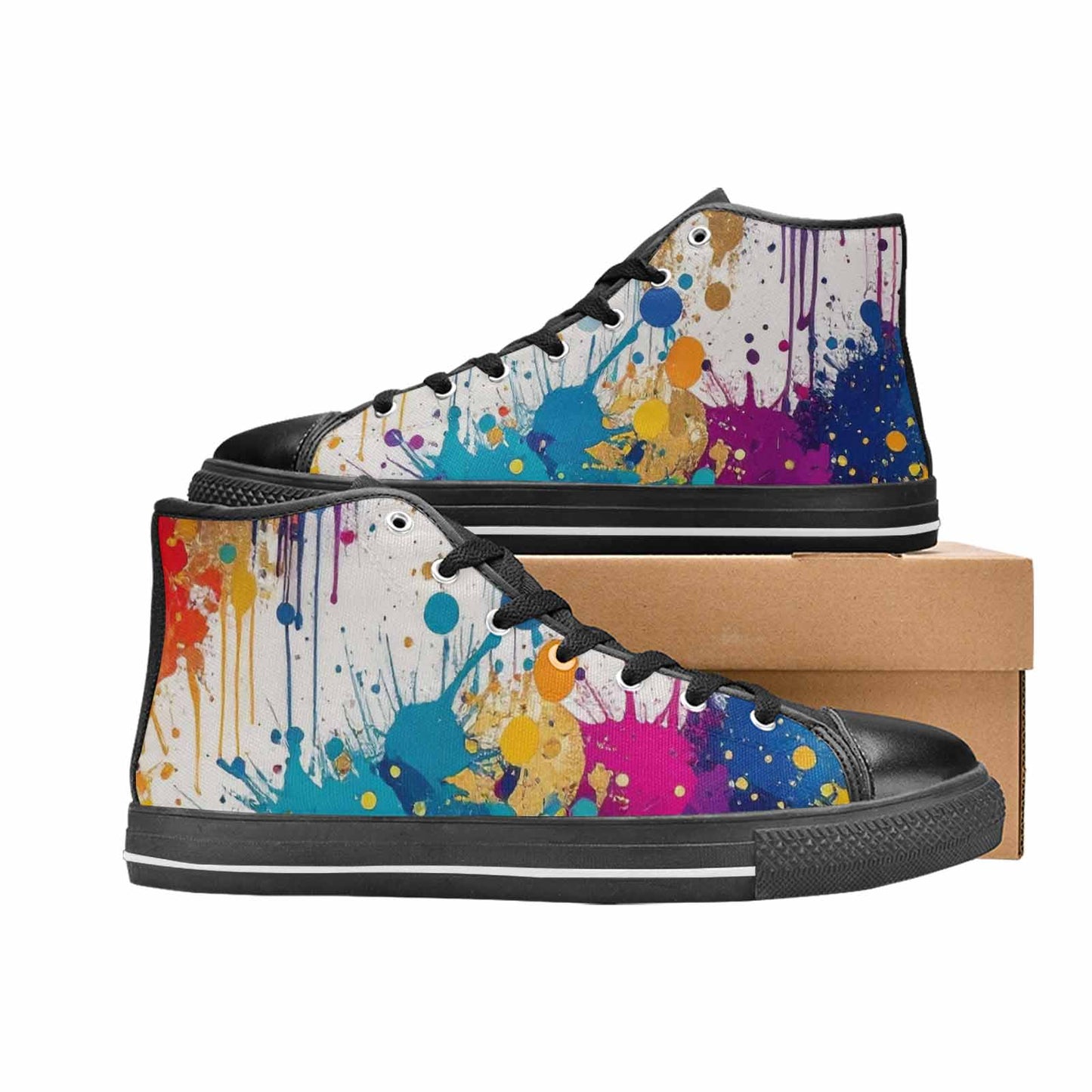WOMEN'S Paint Splatter High Top Canvas Vibrant Chaos Shoes