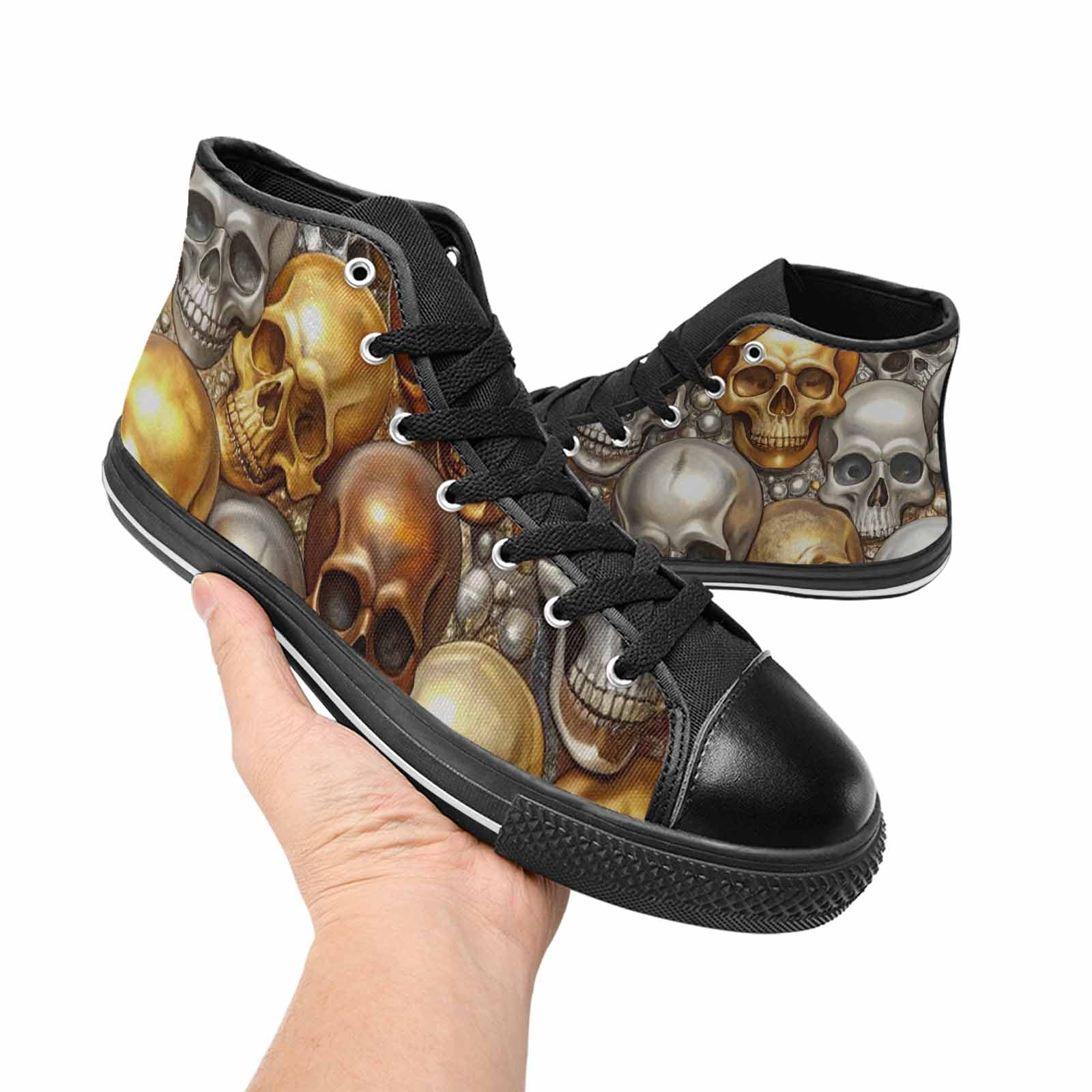 WOMEN'S Skulls - Metallic-Chrome- High Top Canvas Neon Fantasy Sneakers