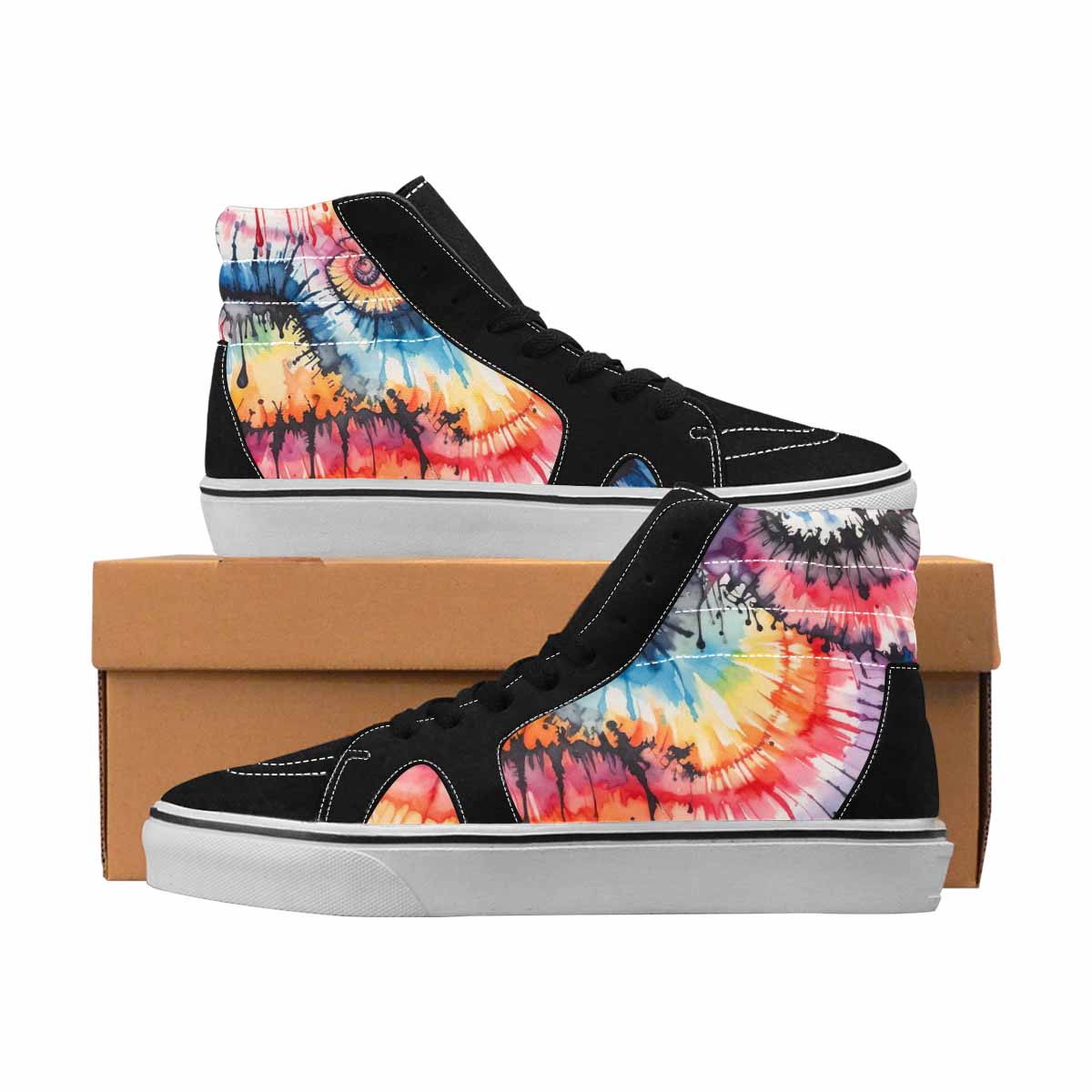 MEN'S Tie Dye Black & Red Ink High Top Canvas One Of A Kind Grunge Original Art Sneakers