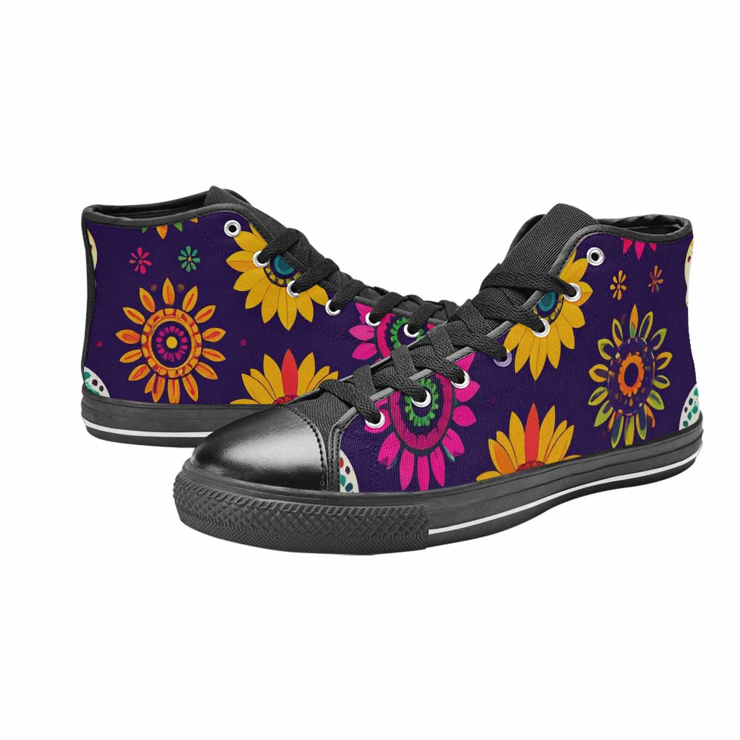 WOMEN'S Sunflowers And Skulls High Top Canvas Aesthetic Shoes