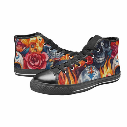 WOMEN'S Skull High Top Canvas Wallpaper Art Custom Sneakers