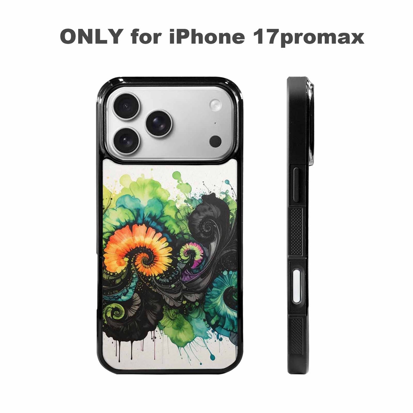 iPhone 17 Pro Max Case — Black &amp; Green Ink Tie Dye, Custom Designed Case Cover