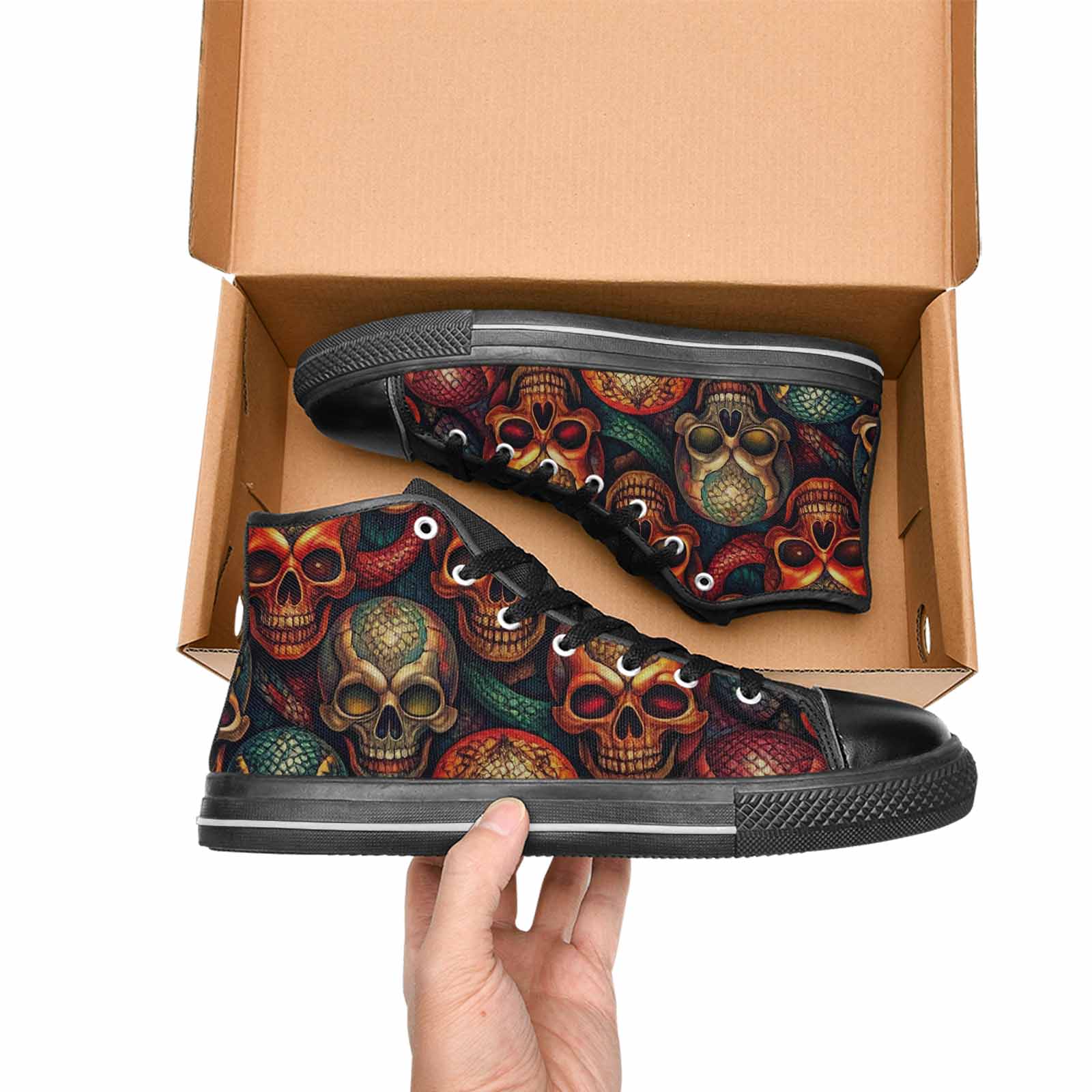 MEN'S Snake Skulls Print High Top Canvas Vivid Custom Shoes