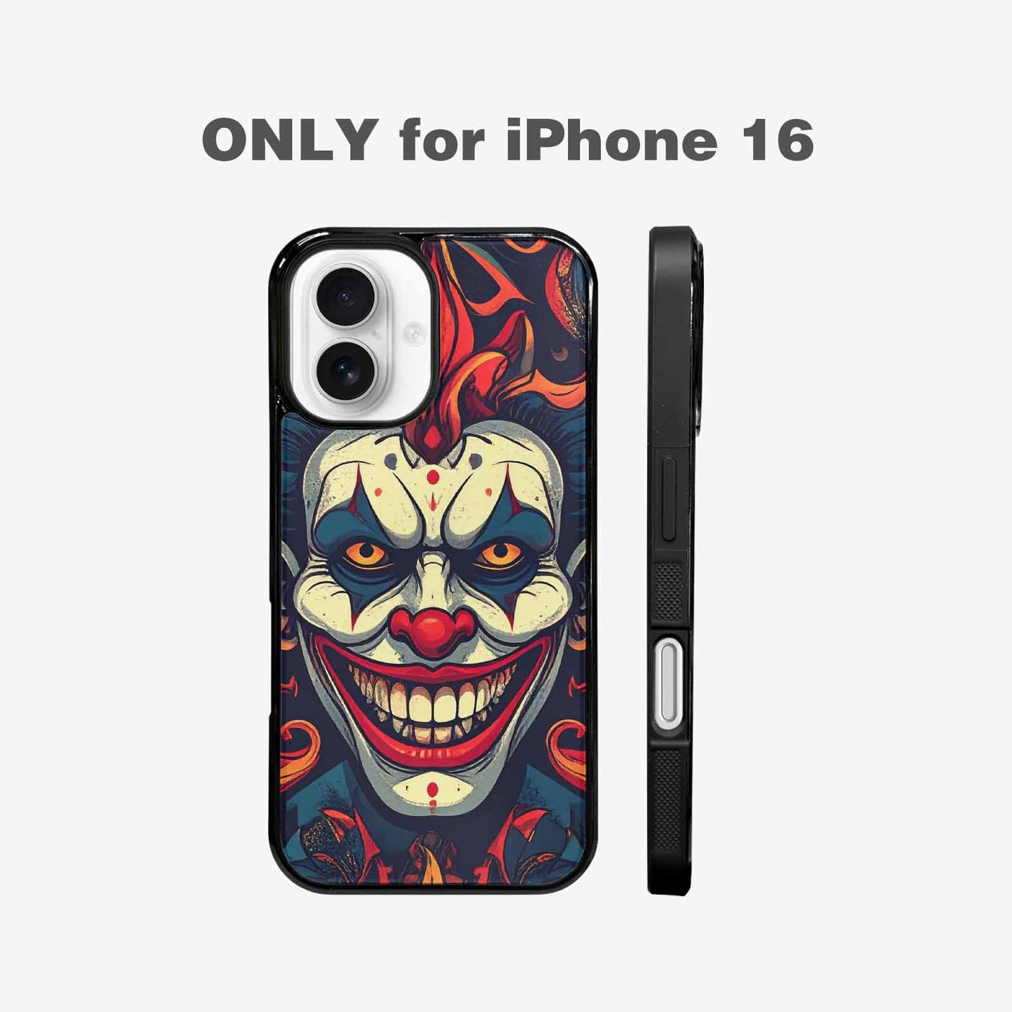 iPhone 16 Case — Evil Circus Heads Faces Overlapping Patterns, Custom Phone Case