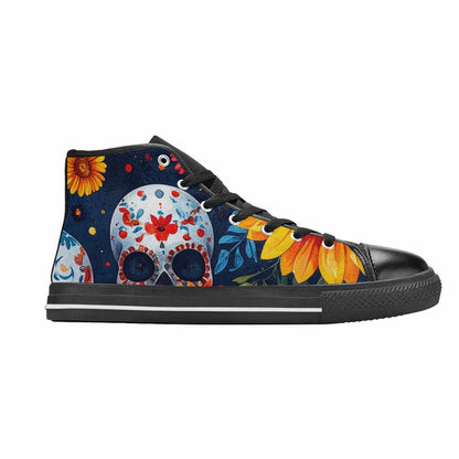 MEN'S Sunflower Skulls Print High Top Canvas Cottagecore Custom Shoes