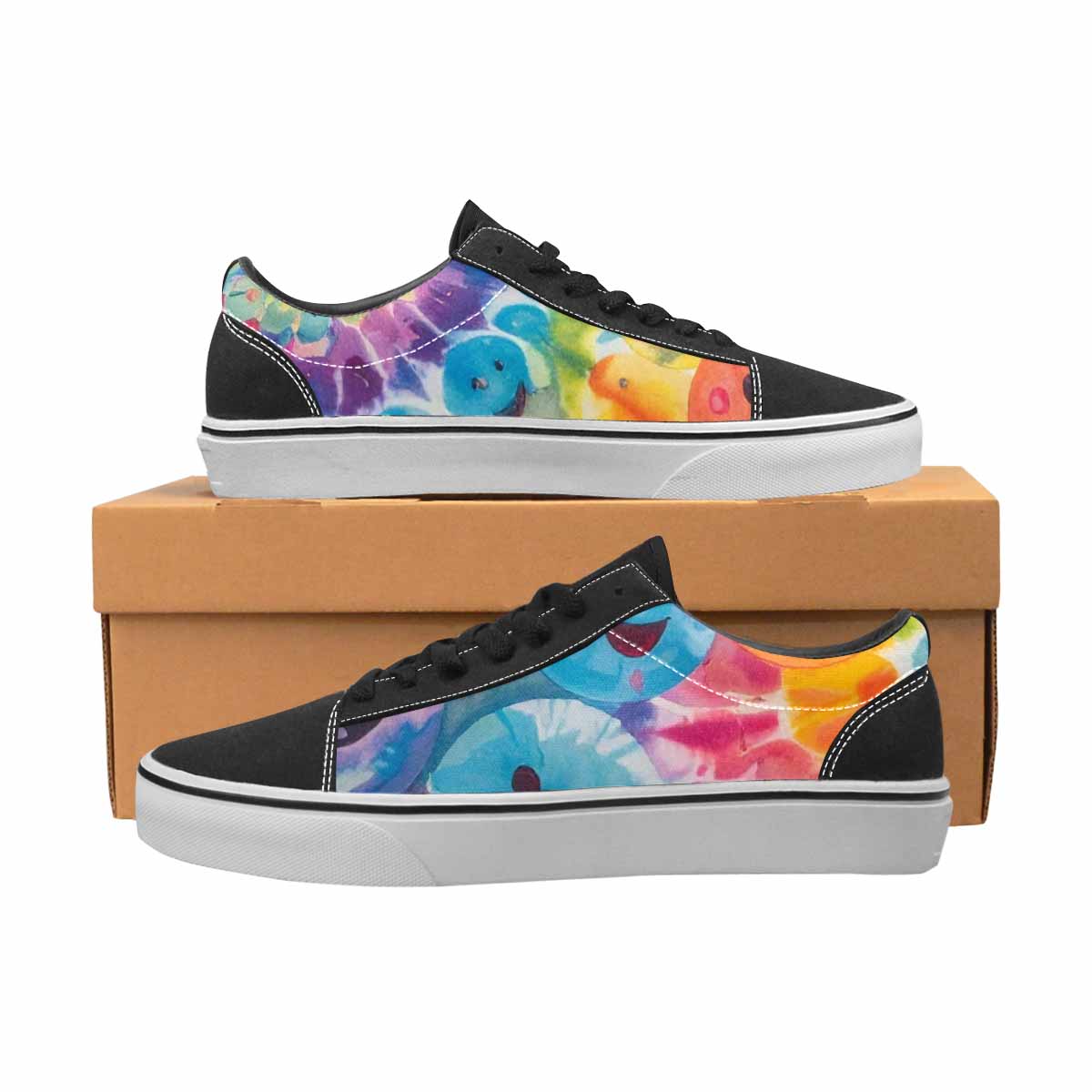 WOMEN'S Smiley Facessmiley Faces  Lace-Up Canvas Kaleidoscope Custom Sneakers