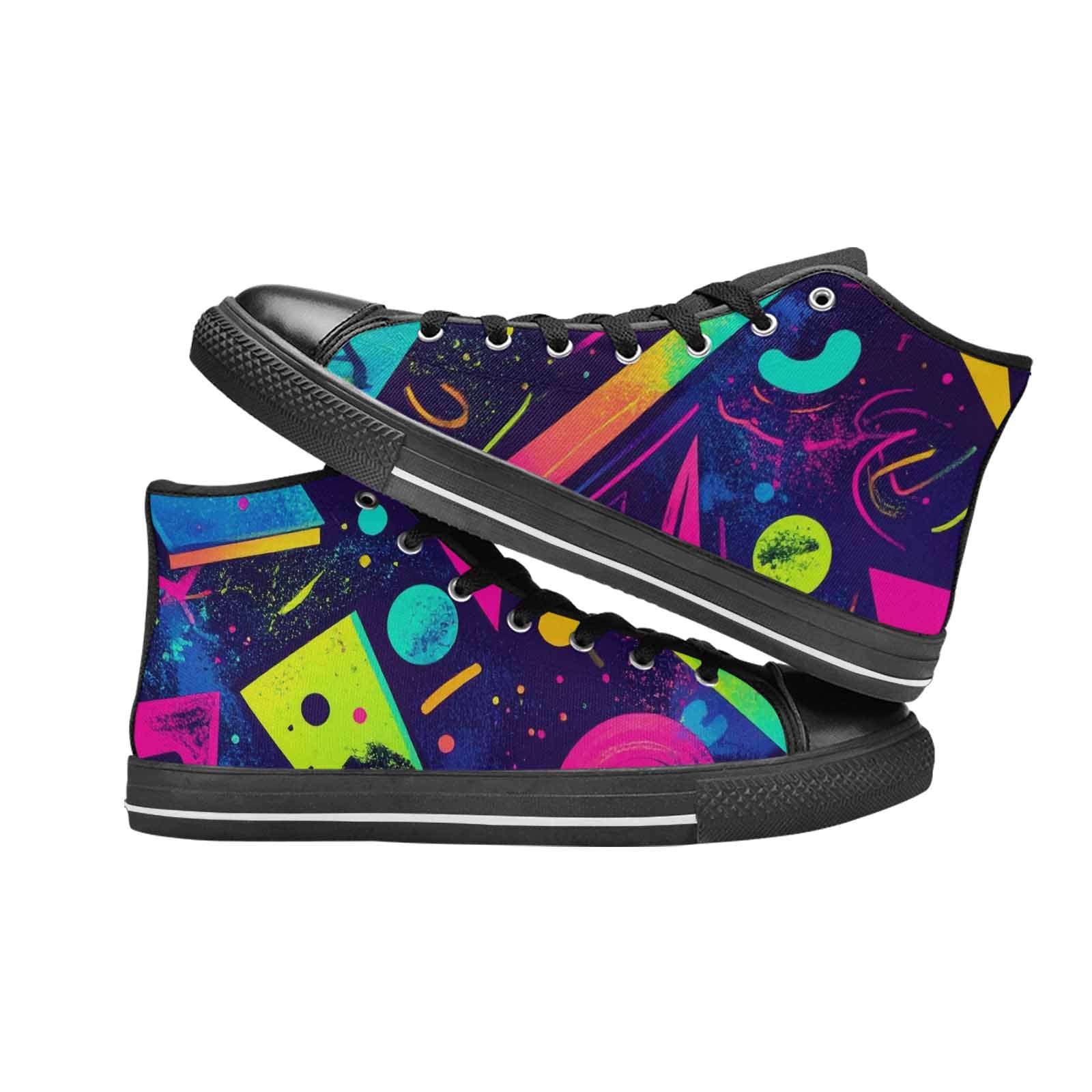 WOMEN'S Memphis Squiggles Triangles Dots High Top Canvas Cottagecore Shoes