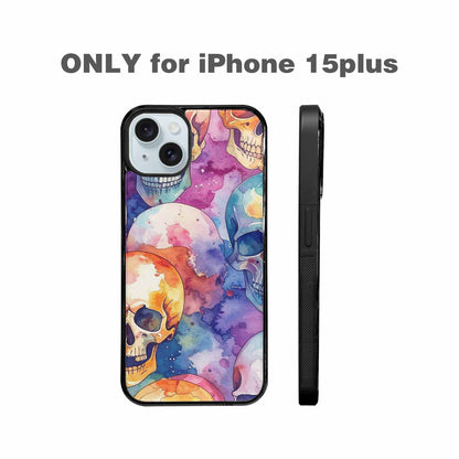 iPhone 15 Plus Case — Kulls Watercolor Skulls Small Skull Pattern, Custom Designed Case Cover