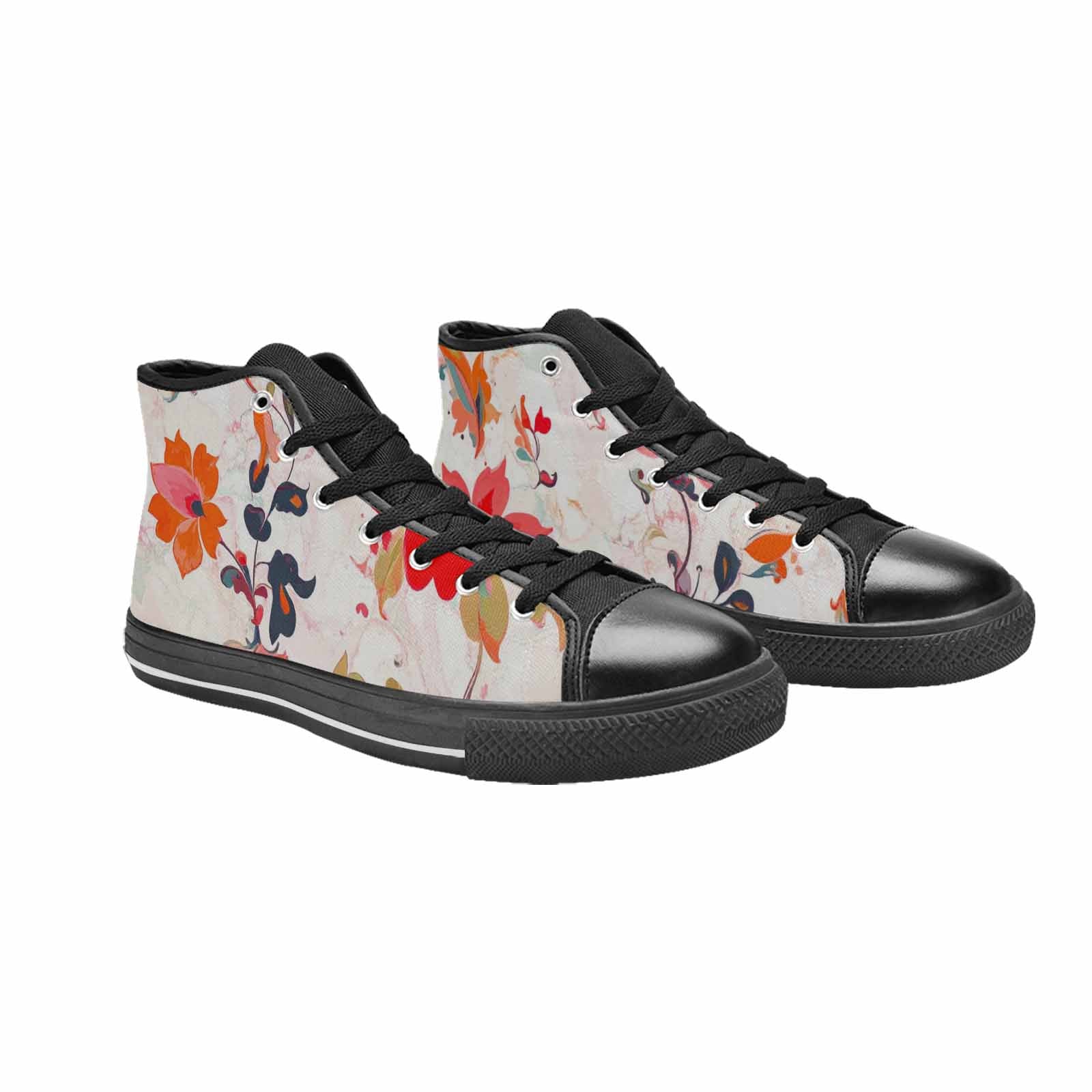 WOMEN'S Marble Floral High Top Canvas Vivid Custom Sneakers