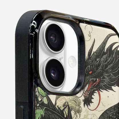 iPhone 16 Case — Dragon Scale Black Green Ink Dragons, Custom Designed Case Cover