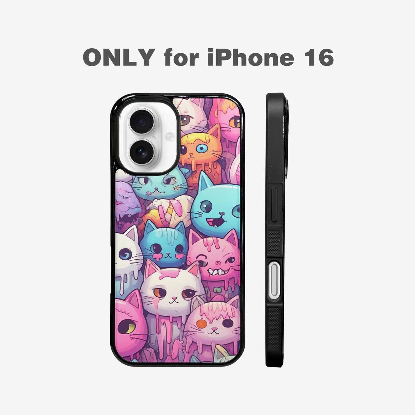 iPhone 16 Case — Pastel Gore Cat Character Pattern Hundreds, Original Design Phone Case