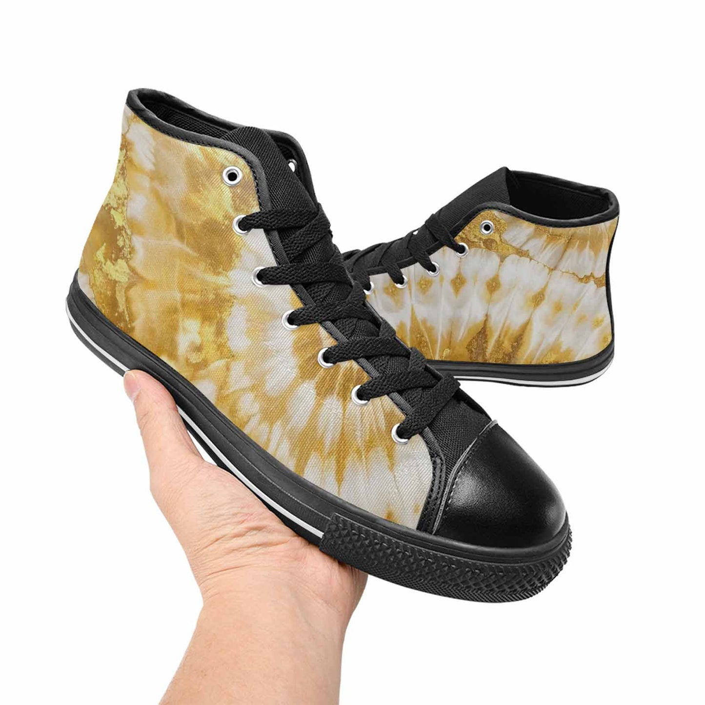MEN'S Tie Dye Metallic Gold White High Top Canvas Y2K Shoes