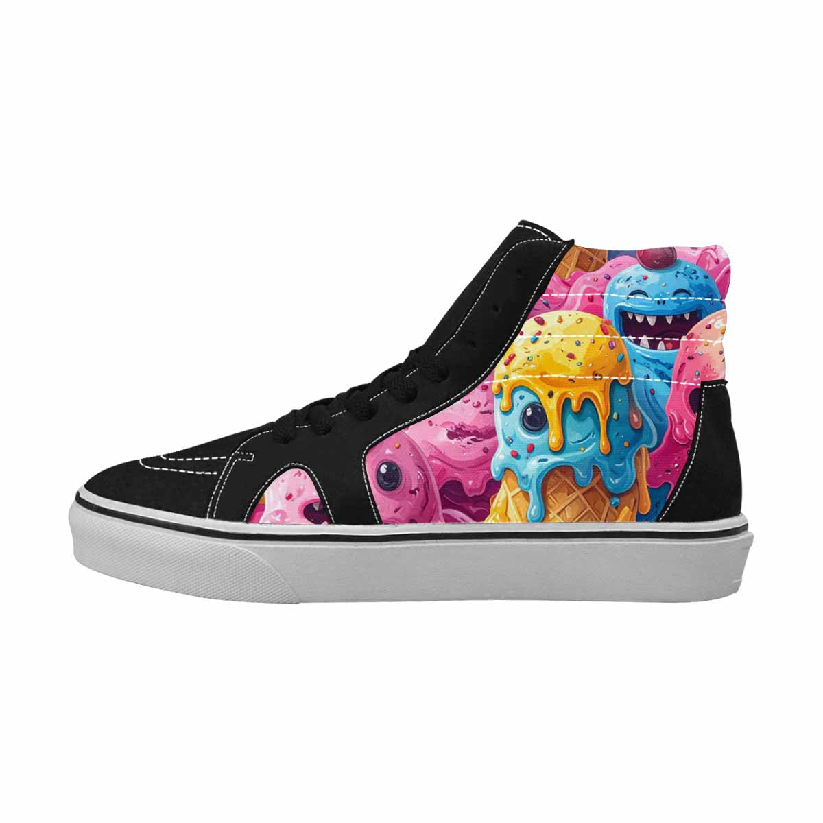 WOMEN'S Melting Icecream Monster Cherry High Top Canvas Vibrant Chaos Custom Shoes