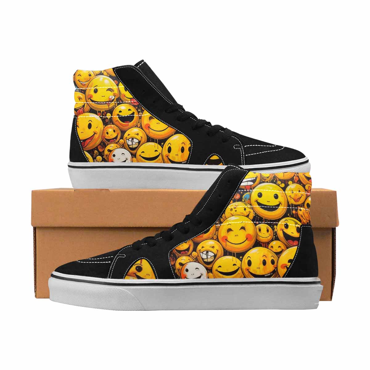 MEN'S Smiley Face Yellow High Top Canvas Custom Design Dreamcore Limited Edition Sneakers
