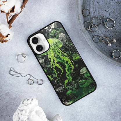 iPhone 16 Plus Case — Sea Creature Burst Black Green Ink, Custom Art Phone Cover