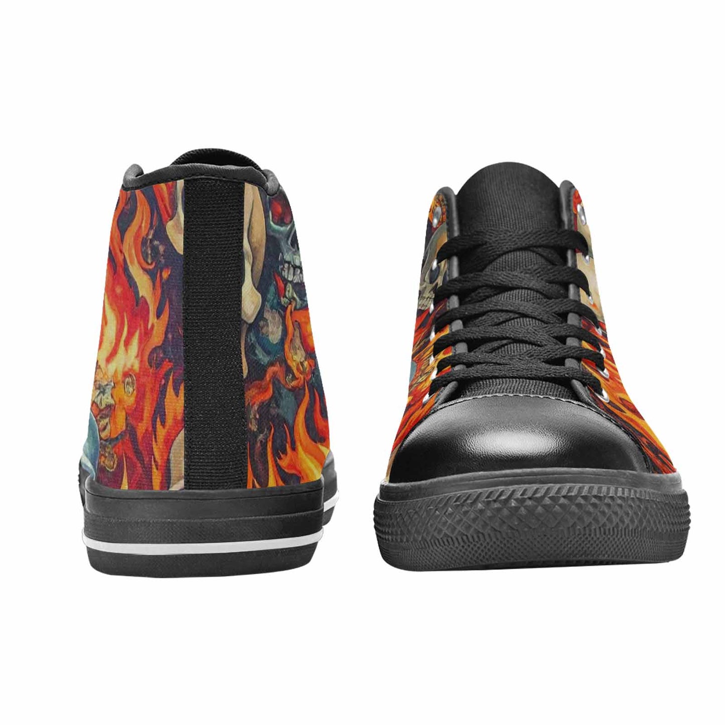 WOMEN'S Skulls - Flaming High Top Canvas Cottagecore Custom Sneakers