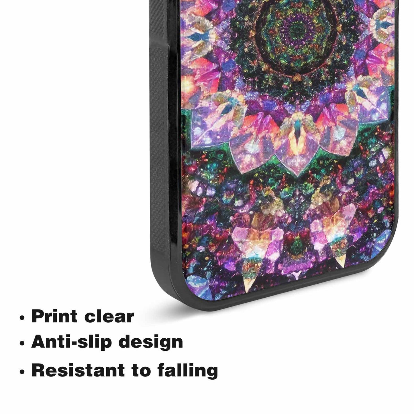 iPhone 15 Case — Crystal Mandala Art Seamless Pattern Vibrant, Custom Phone Case