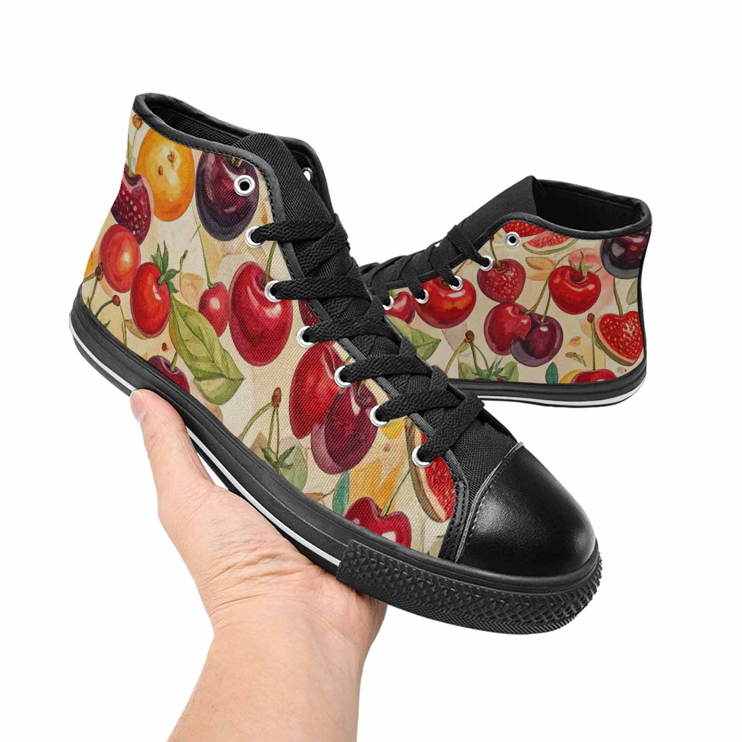 WOMEN'S Cherry Fruit Print High Top Canvas Vivid Custom Sneakers