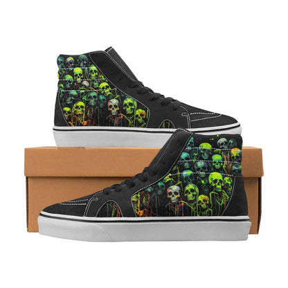 WOMEN'S Skulls Neon Green Glow High Top Canvas Graphic Print Wallpaper Art Handmade Custom Shoes