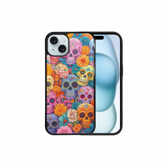 iPhone 15 Plus Case — Ornate Candy Color Skull Pattern Hundreds, Custom Designed Case Cover
