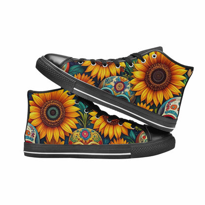 MEN'S Sunflower Skulls Print High Top Canvas Vibrant Chaos Shoes