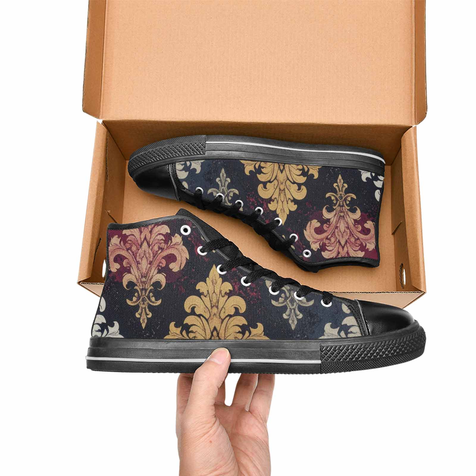 MEN'S Damask Ornamental Wallpaper High Top Canvas Grunge Custom Sneakers