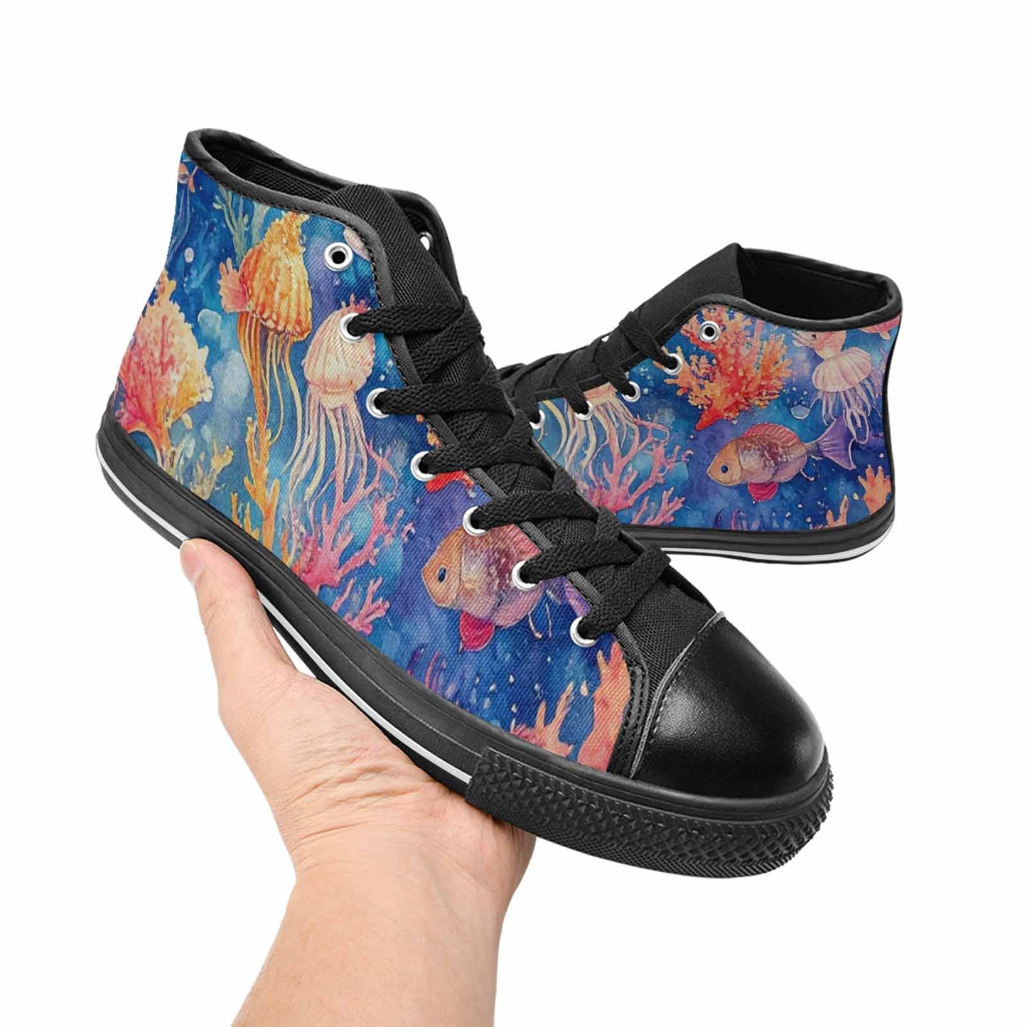 WOMEN'S Fish Scale Coral High Top Canvas Vivid Custom Shoes