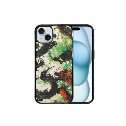 iPhone 15 Plus Case — Dragon Scale Black Green Ink Dragons, Personalized Phone Case