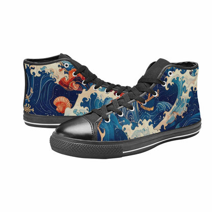 WOMEN'S Ocean Wave High Top Canvas Vibrant Chaos Custom Shoes