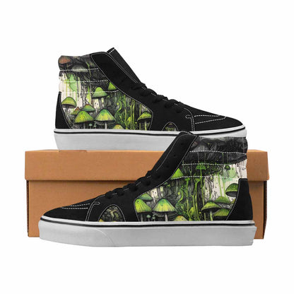 MEN'S Mushrooms Black & Green Ink High Top Canvas Personalized Melting Art Custom Printed Shoes
